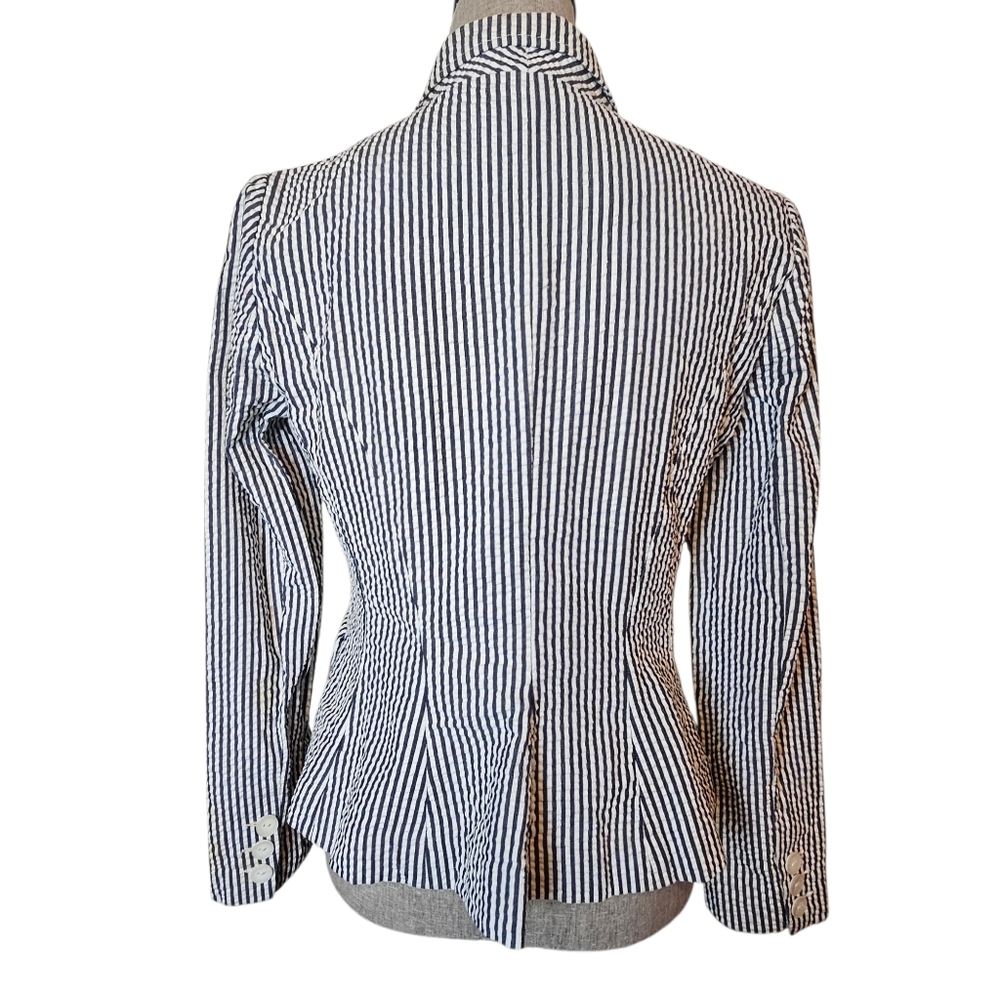 Sandro Seersucker Stripe Summer Blazer Womens Size S 100% Cotton Preppy Academia - Picture 11 of 15